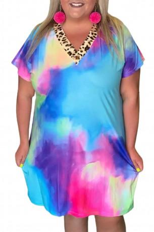 Velika obleka tie dye z leopardovimi vzorci Frany