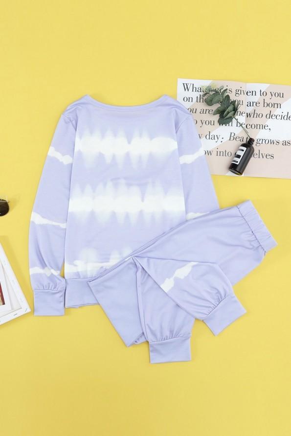 Vijoličen komplet Paige s tie dye črtami