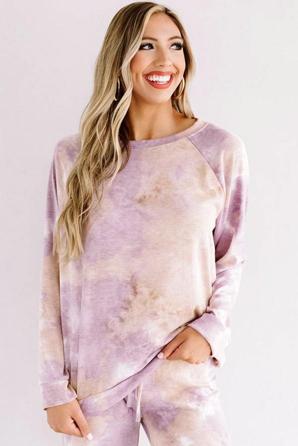 Vijoličen tie dye komplet Valentina za prosti čas