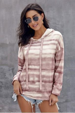 Vijoličen tie dye pulover Elise s kapuco