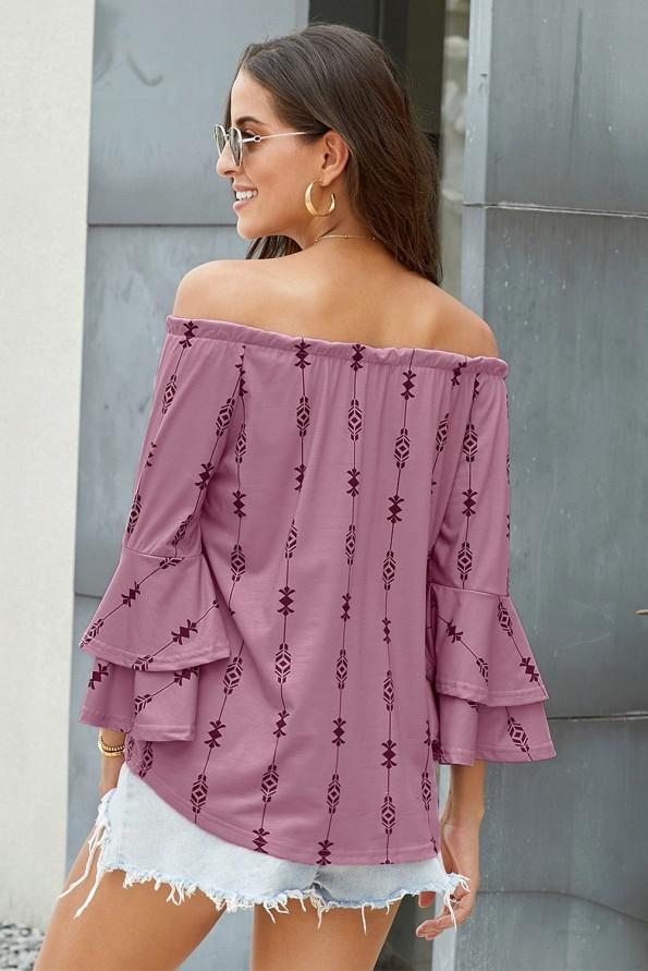 Vijolična bluza Madelynn z odprtimi rameni in cvetličnim potiskom