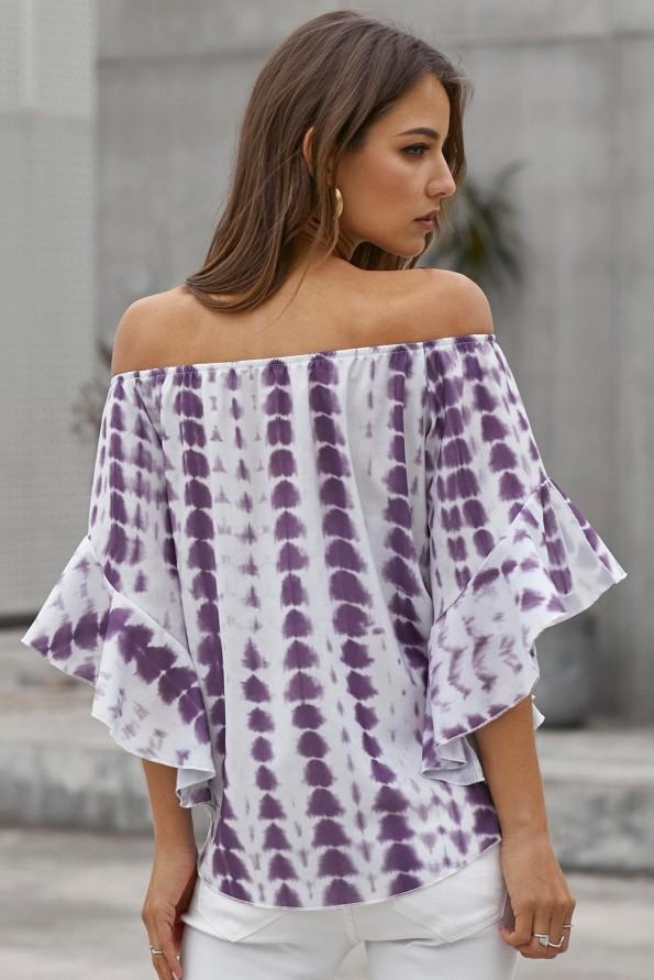 Vijolična bluza Talia s tie dry vzorcem in vozlom
