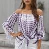 Vijolična bluza Talia s tie dry vzorcem in vozlom