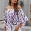 Vijolična bluza Talia s tie dry vzorcem in vozlom