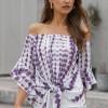 Vijolična bluza Talia s tie dry vzorcem in vozlom