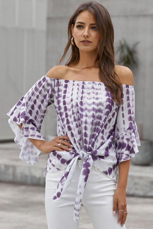 Vijolična bluza Talia s tie dry vzorcem in vozlom
