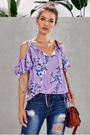 Vijolična bluza z odprtimi rameni