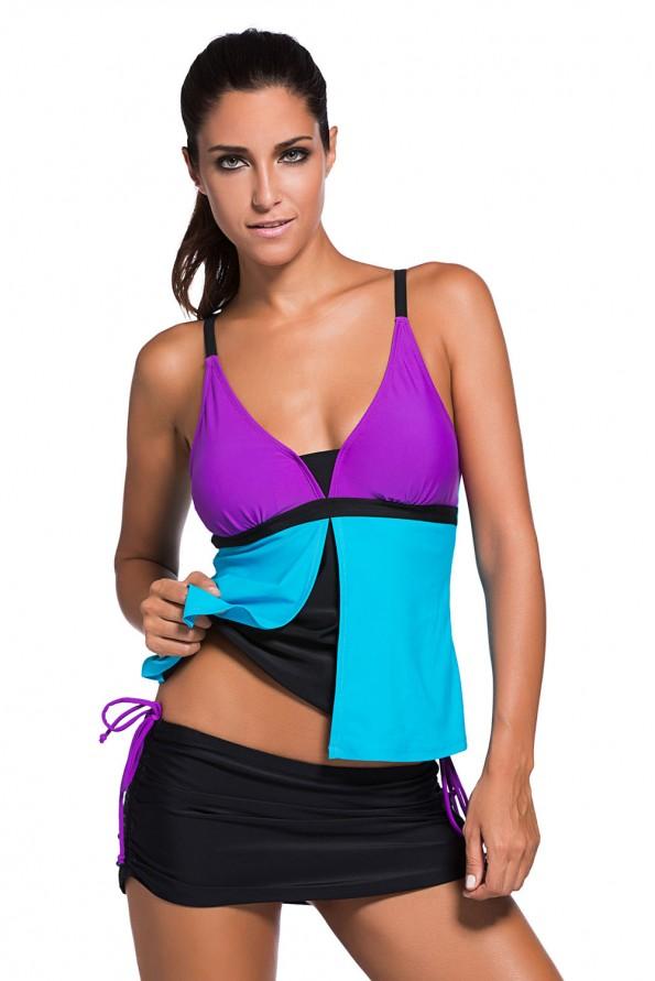Vijolično modre elastične tankini Essa