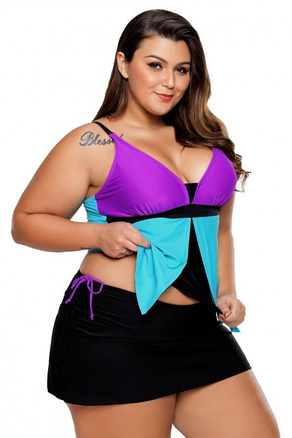 Vijolično modre elastične tankini Essa