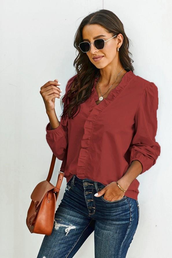 Vinsko rdeča bluza Cali z dolgimi rokavi