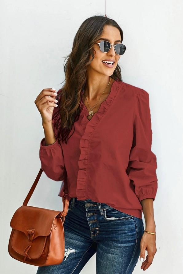 Vinsko rdeča bluza Cali z dolgimi rokavi