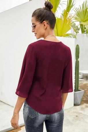 Vinsko rdeča bluza Maya z vozlom