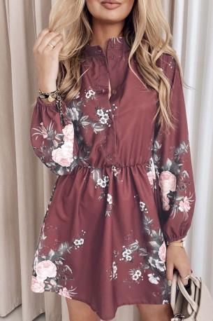 Vinsko rdeča cvetlična mini obleka Diana