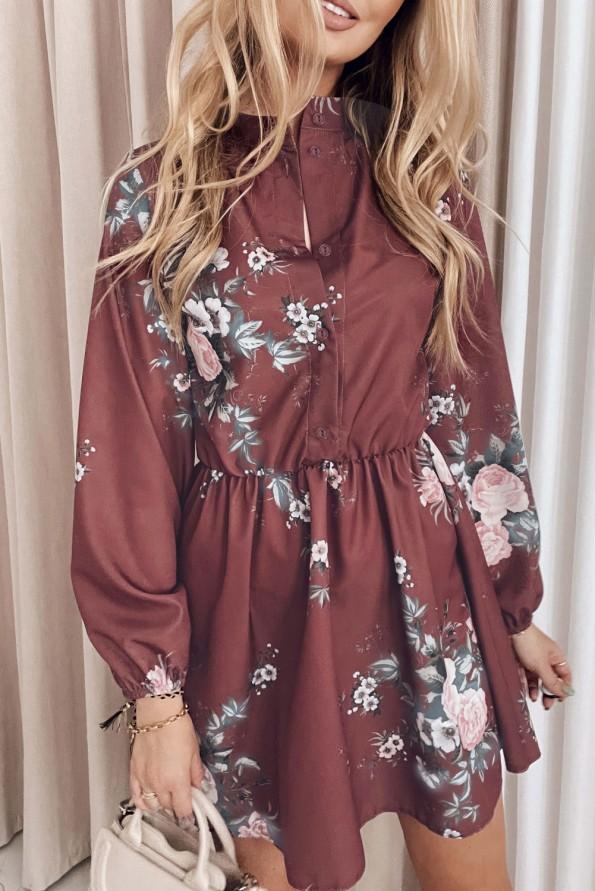 Vinsko rdeča cvetlična mini obleka Diana