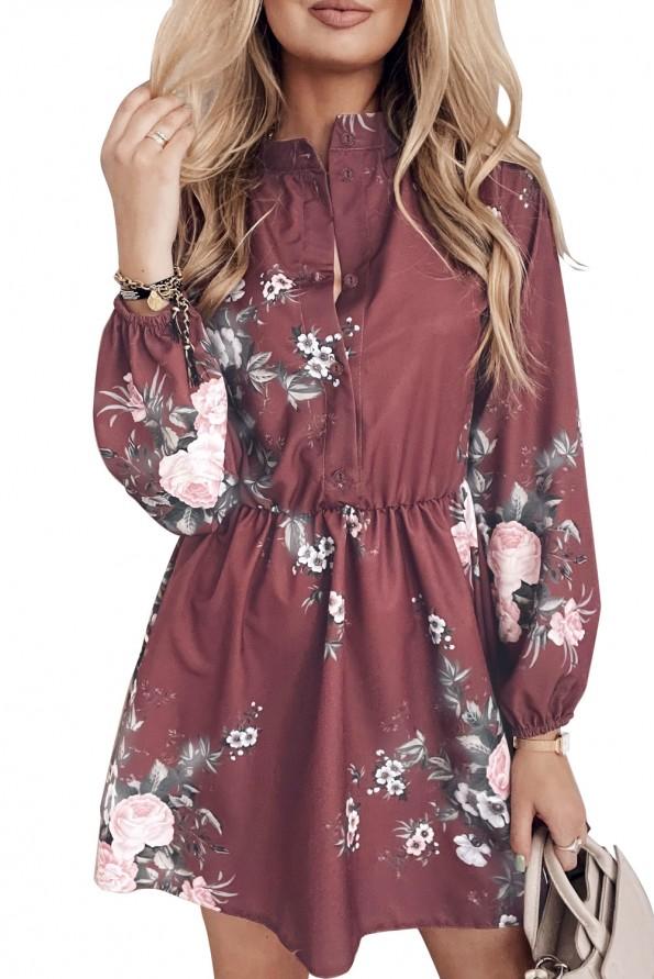 Vinsko rdeča cvetlična mini obleka Diana