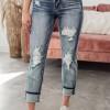 Zavihane raztrgane bombažne jeans hlače