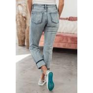 Zavihane raztrgane bombažne jeans hlače