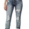Zavihane raztrgane bombažne jeans hlače