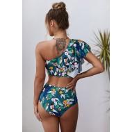 Zelen bikini Kerry s potiskom lista in volančki