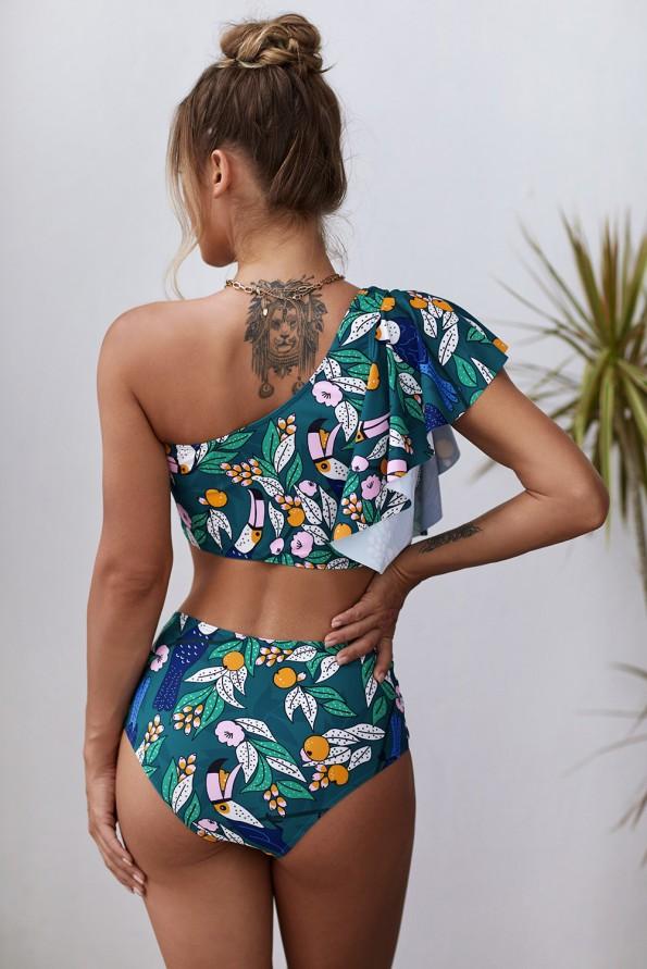 Zelen bikini Kerry s potiskom lista in volančki