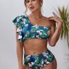 Zelen bikini Kerry s potiskom lista in volančki