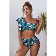 Zelen bikini Kerry s potiskom lista in volančki