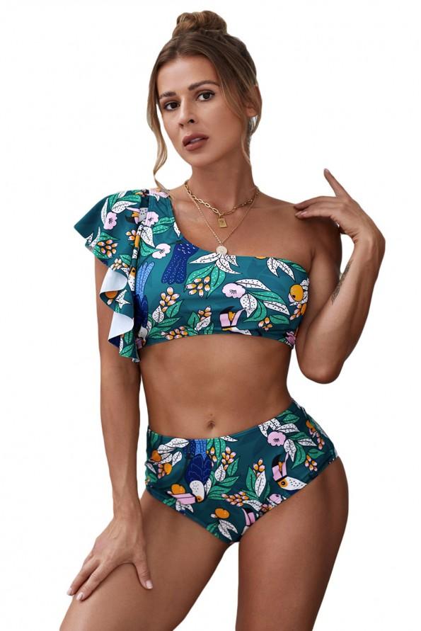 Zelen bikini Kerry s potiskom lista in volančki