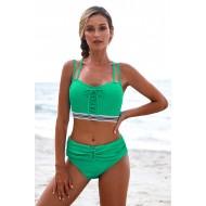 Zelen bikini z vrvicami in visokim pasom