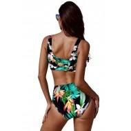 Zelen preprost bikini Alison s tropskim motivom