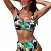 Zelen preprost bikini Alison s tropskim motivom