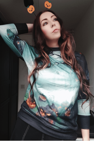 Zelen pulover Palmer z halloween potiskom