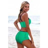 Zelen push up bikini Bella z visokim pasom