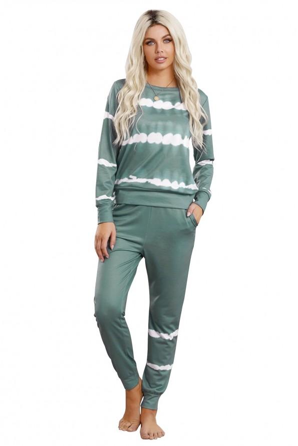 Zelen tie dye komplet Leila s puloverjem in hlačami za prosti čas