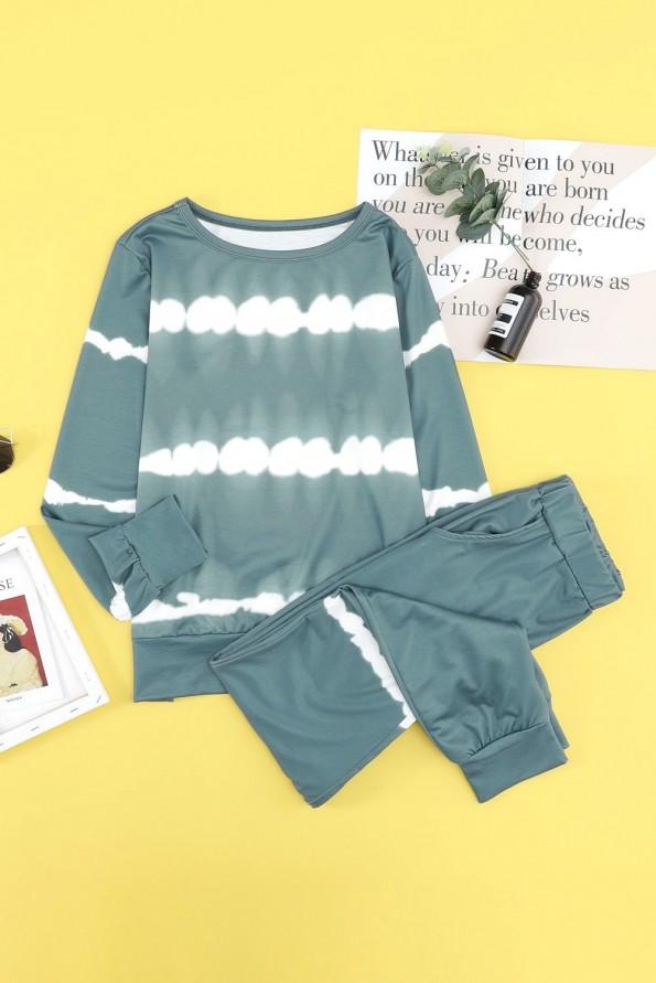 Zelen tie dye komplet Leila s puloverjem in hlačami za prosti čas