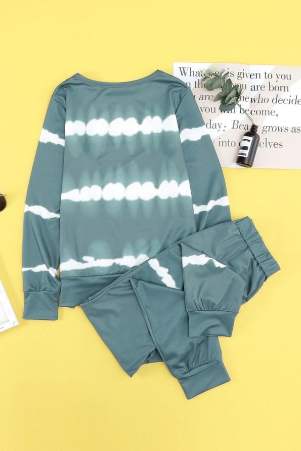 Zelen tie dye komplet Leila s puloverjem in hlačami za prosti čas