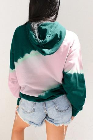 Zelen tie dye ohlapen pulover Luna z žepi