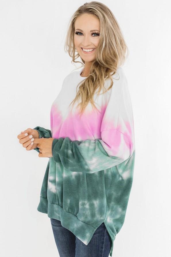 Zelen tie dye ombre pulover Gianna