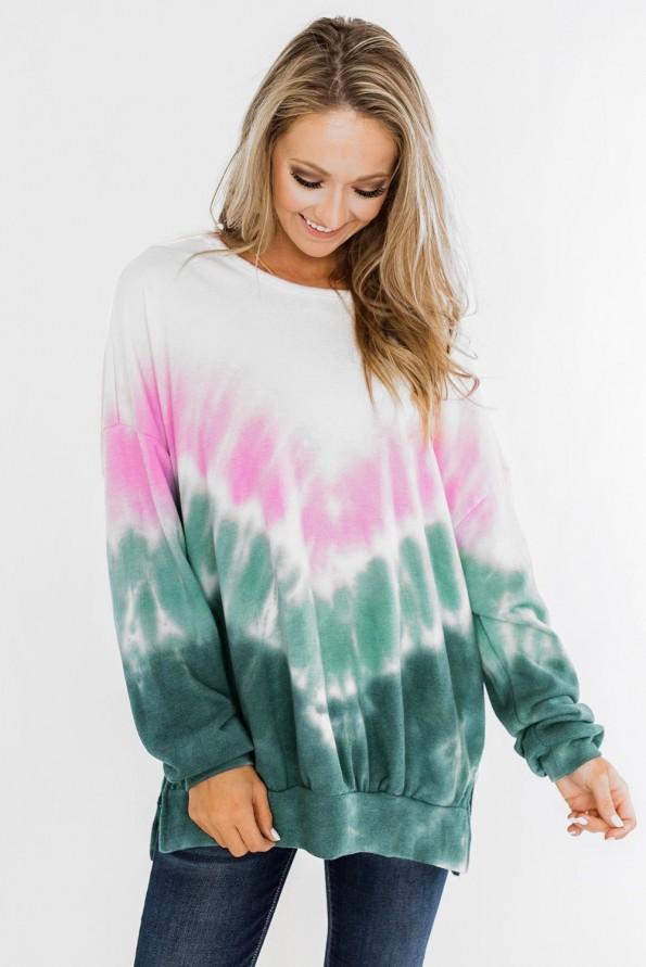 Zelen tie dye ombre pulover Gianna