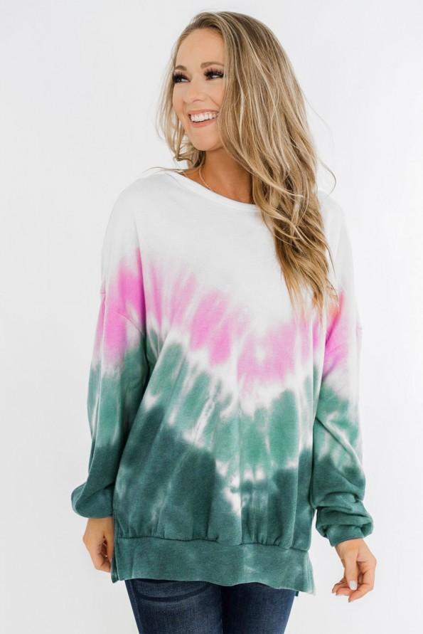 Zelen tie dye ombre pulover Gianna