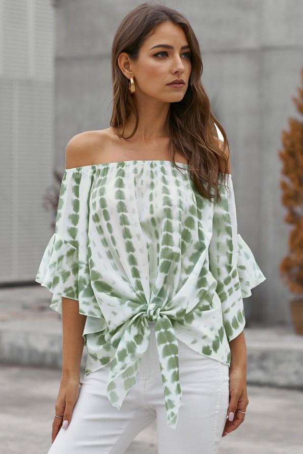 Zelena bluza Gabriela s tie dry vzorcem in vozlom