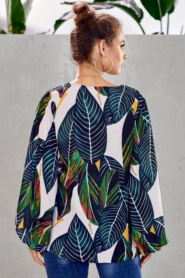 Zelena boho bluza Angelina z rokavi na balon