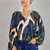 Zelena boho bluza Angelina z rokavi na balon