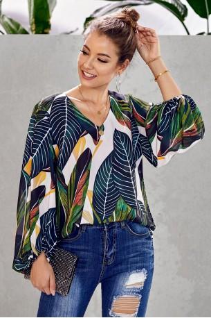 Zelena boho bluza Angelina z rokavi na balon
