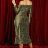 Zelena maxi obleka Leighton z odprtimi rameni