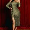 Zelena maxi obleka Leighton z odprtimi rameni