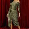 Zelena maxi obleka Leighton z odprtimi rameni