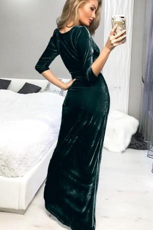 Zelena žametna obleka Daniella s stransko zarezo