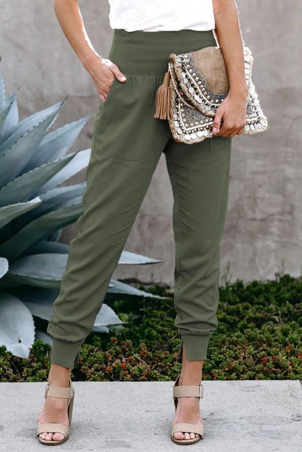 Zelene bombažne jogger hlače Elsie z žepi