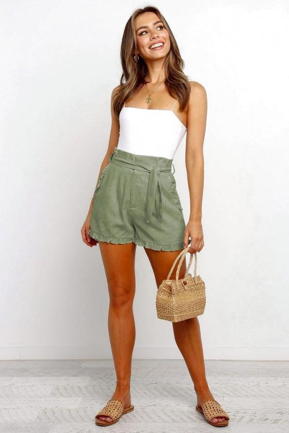 Zelene nabrane kratke hlače Samantha z visokim pasom