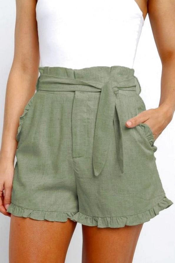 Zelene nabrane kratke hlače Samantha z visokim pasom